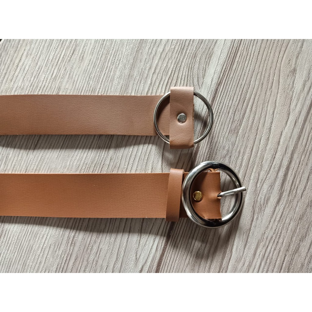 RING BELT/ KOREAN BELT/ KOREN BELT/ IKAT PINGGANG WANITA PIN GESPER PU FASHION-RING BELT COKLAT