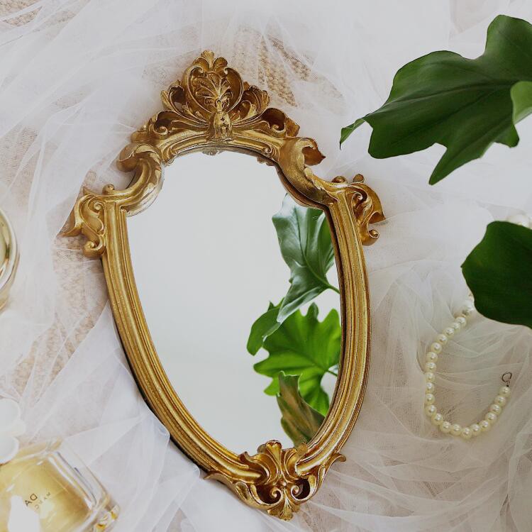 UNIK#MVDD Cermin Dinding / Cermin Kamar / Mirror Vintage European Vintage Old Gold Embossed Hollow