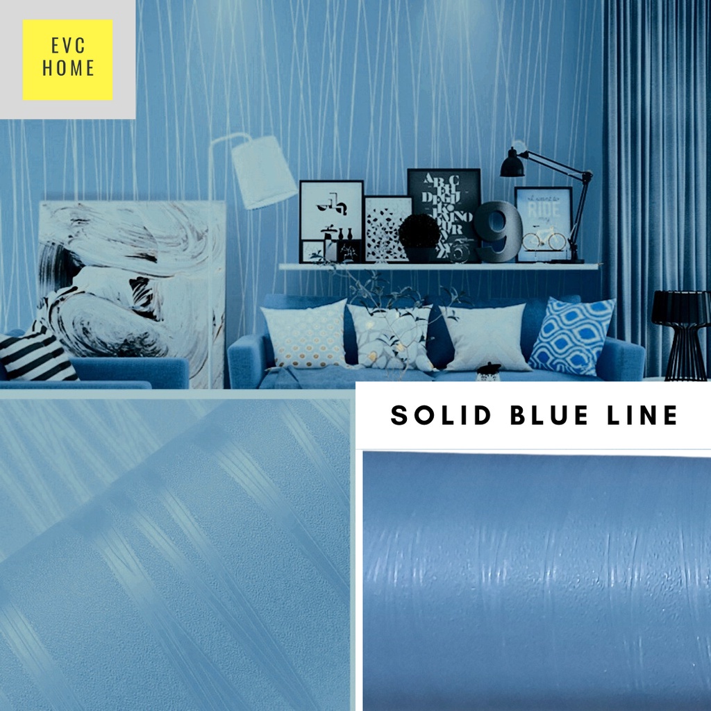 EVCHOME 45CM x 5M Wallpaper Sticker 3D Dinding KOREA PREMIUM - Wallsticker Emboss-Solid Blue Line