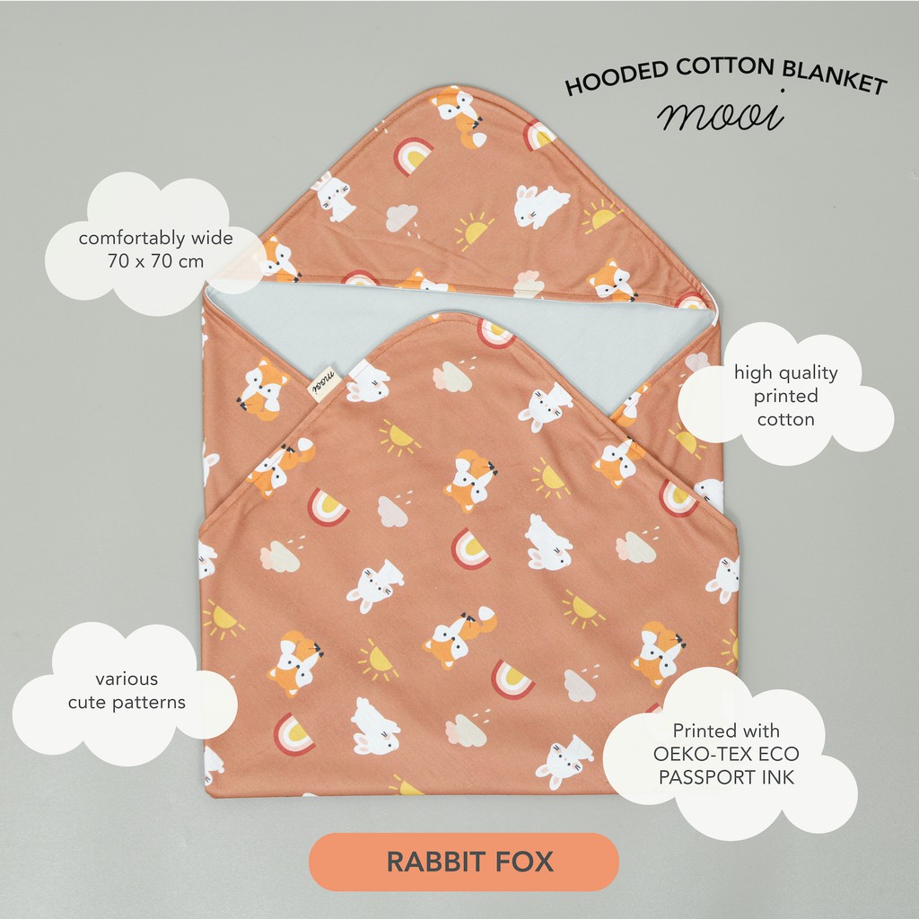 Mooi Hooded Cotton Blanket Selimut Topi Bayi-RABBIT FOX