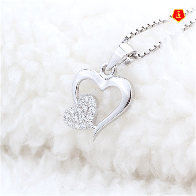 [Ready Stock]Fashion Heart-Shaped 925 Silver Diamond-Studded Necklace Simple Fashion