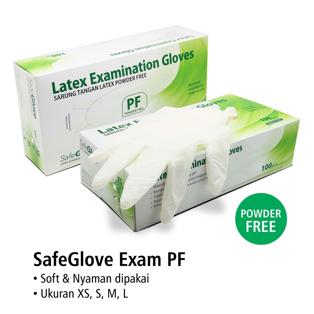 Sarung Tangan Latex Safeglove Exam Powder Free PF Putih OJB