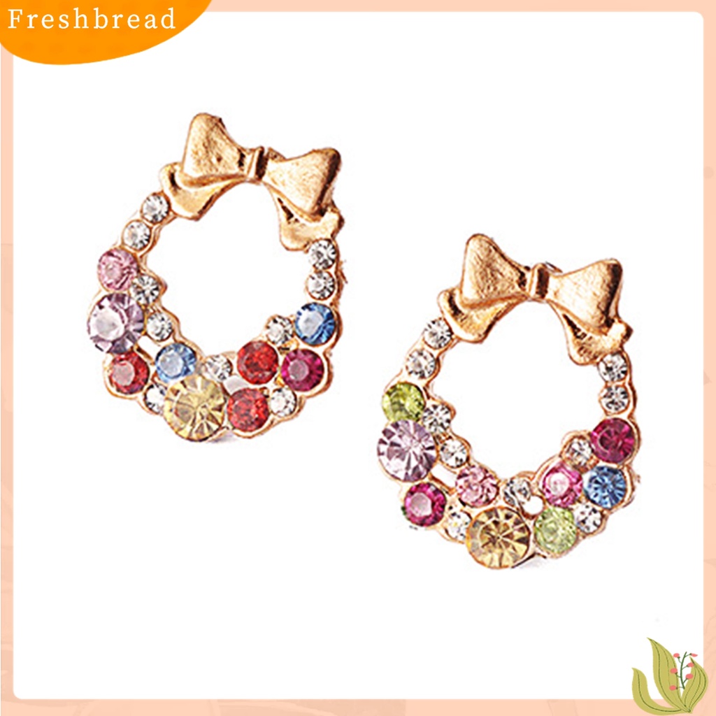 Terlaris Colorful Rhinestone Drop Earrings Bow Women Circle Hook Earrings Stud Earrings Fashion Jewelry