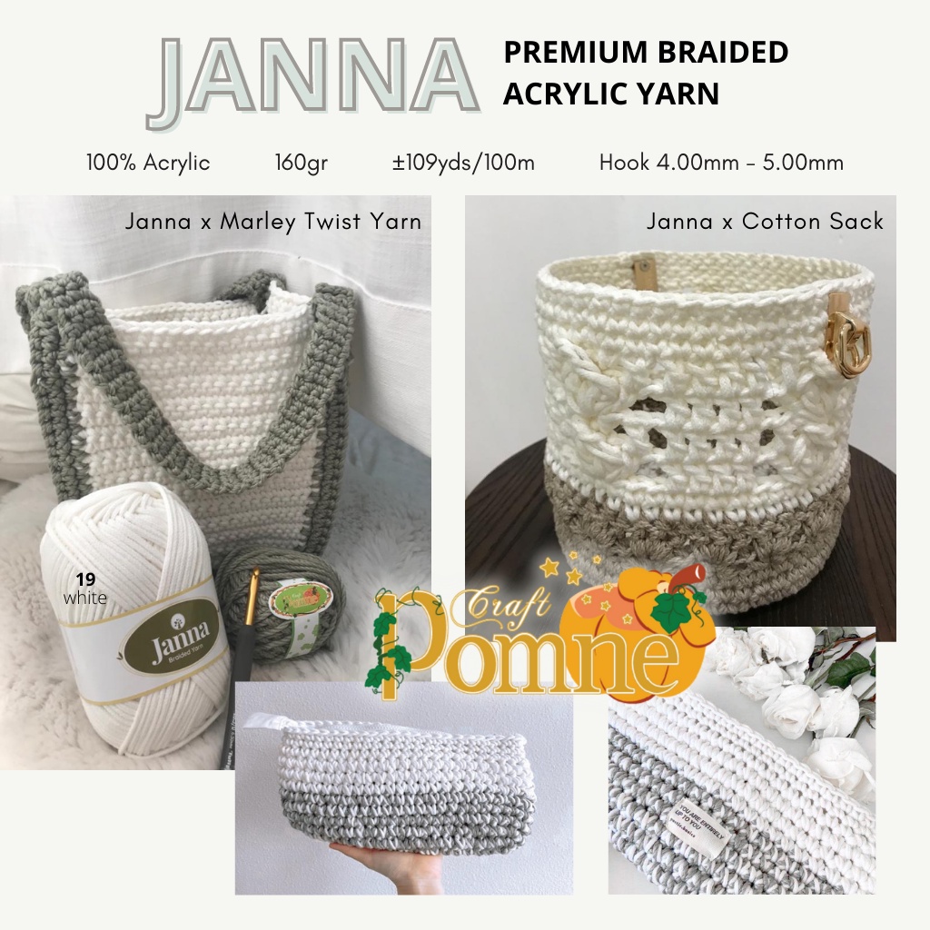 BENANG JANNA - PREMIUM BRAIDED ACRYLIC YARN 160gr/100m / Benang Rajut Tas / Benang Rajut Braided Premium