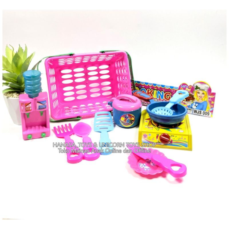 mainan anak masak masakan atau kitchen set dengan keranjang