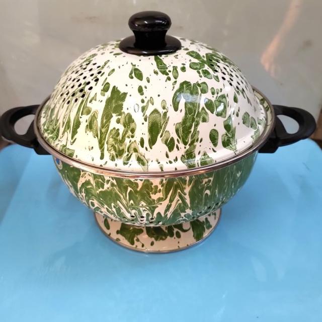 ➵ Sangku Nasi Enamel Lurik Hijau 22 cm Burik Wadah Nasi Burik Jadul (Stok banyak)