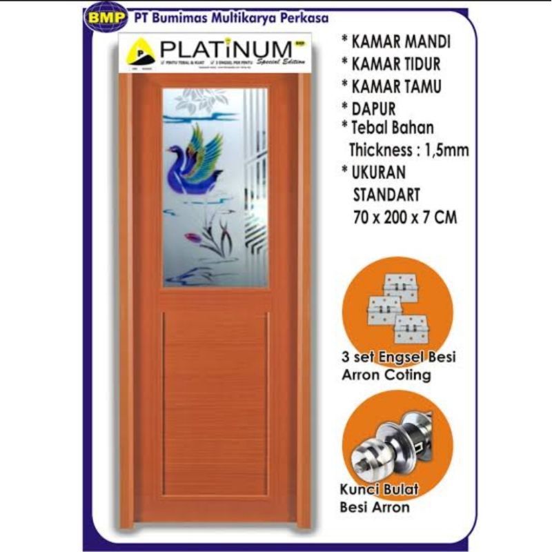 pintu pvc kamar mandi tidur platinum special edition motif kayu tebal 1/2 kaca