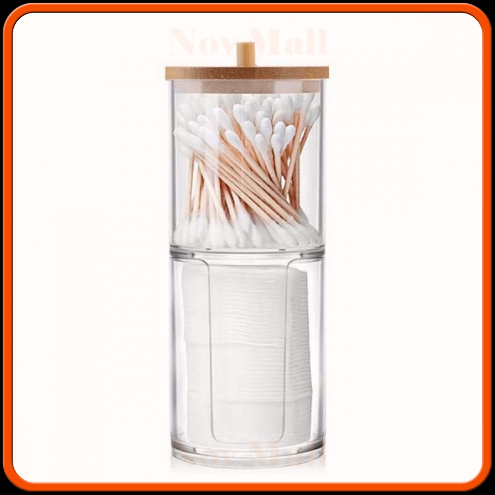 Makeup Organizer Toples Cotton Bud with Bamboo Lid -BY181