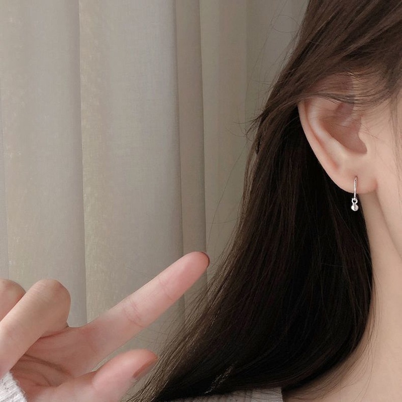 Papaozhu Korea Gaya S925 Perak Bola Kecil Hoop Anting Untuk Wanita Perempuan Hypoallergenic Lucu Little Earring Pick Gratis Telinga Perhiasan