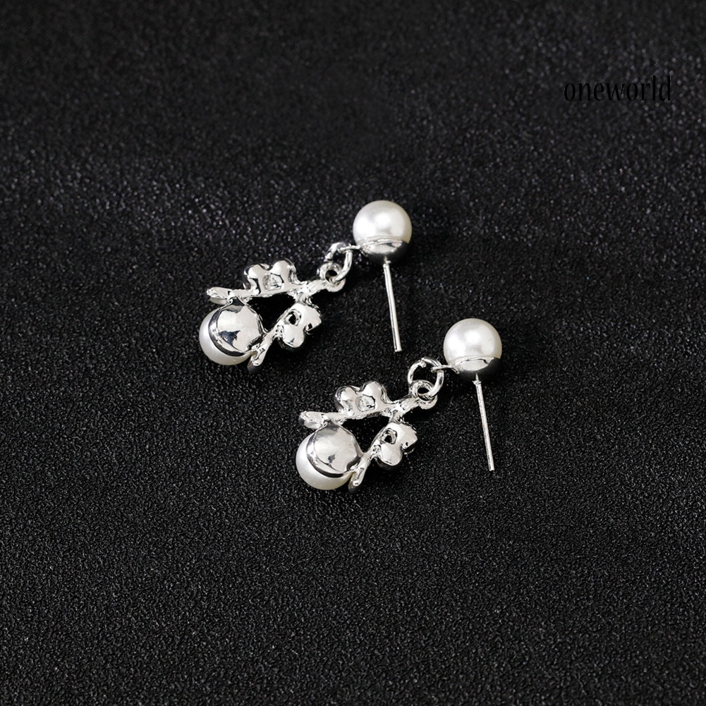 OW@ Women Bride Faux Pearl Rhinestone Necklace Stud Earrings Bracelet Jewelry Set