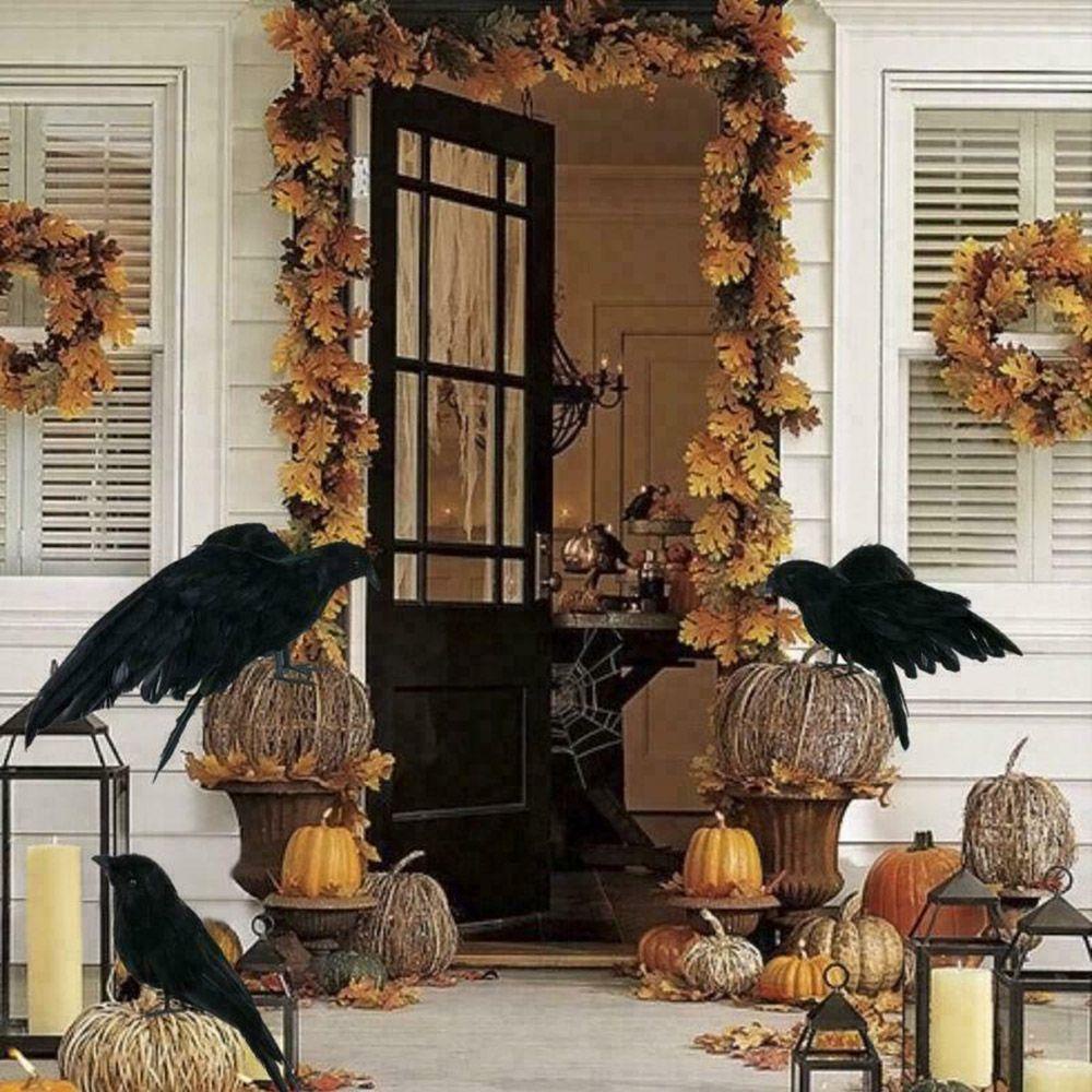 Solighter Halloween Simulasi Hewan Ornamen Dekoratif Props Crow