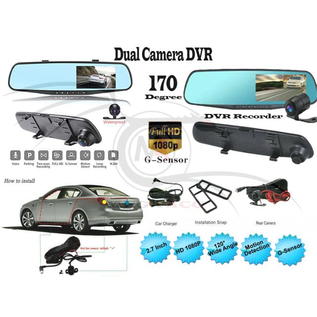 Car Camera Spion + Dasbor Cam Vehicle Blackbox DVR Full HD 1080P