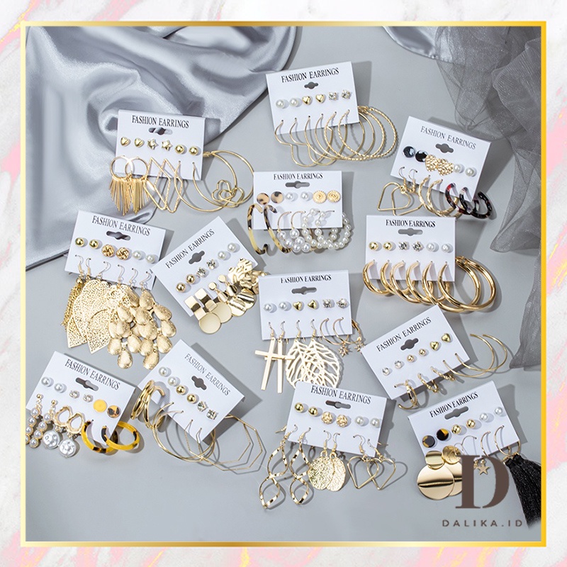 Anting Set 9 pcs/set Mutiara Hoop Drop Rumbai untuk Wanita Korea Aksesoris Earrings Dalika