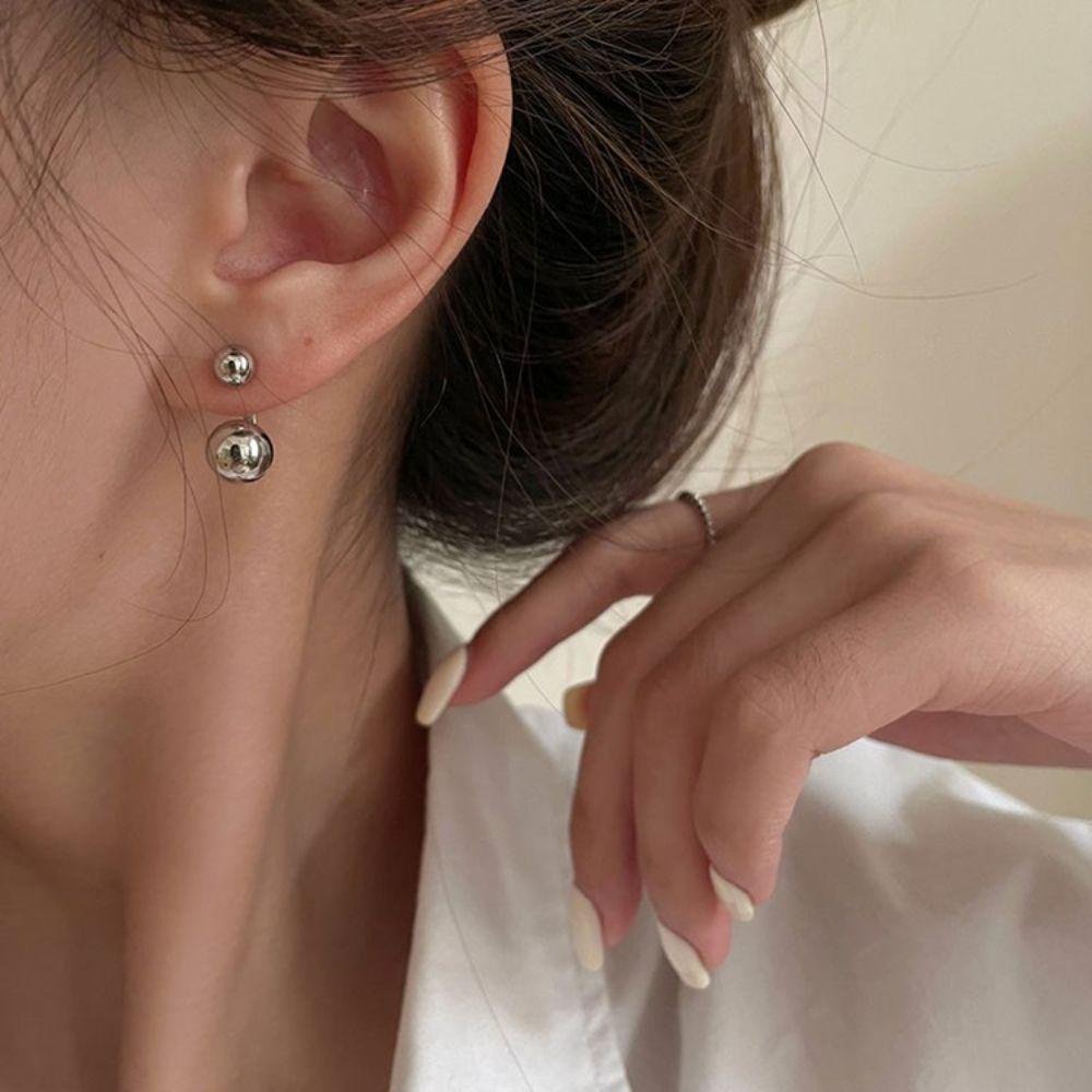 Needway Stud Earrings Elegan Sederhana Bola Bulat Emas Perak Kepribadian Temperamen Anting Gaya Korea