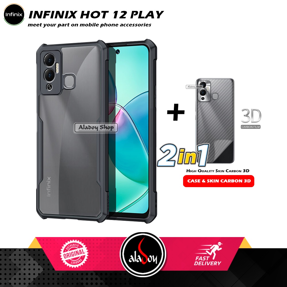 Case Infinix Hot 12 Play 2022 Armor Fusion Transparent Casing Free Skin Carbon 3D