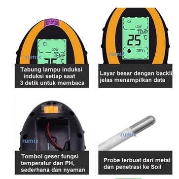 Digital Soil Analyzer Tester Meter Alat Ukur pH Tanah 3 4 in 1