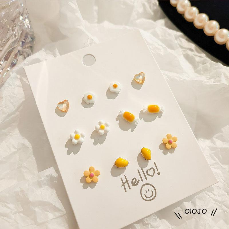 6 Pasang Anting Stud Kombinasi Bahan Keramik Untuk Wanita ol2