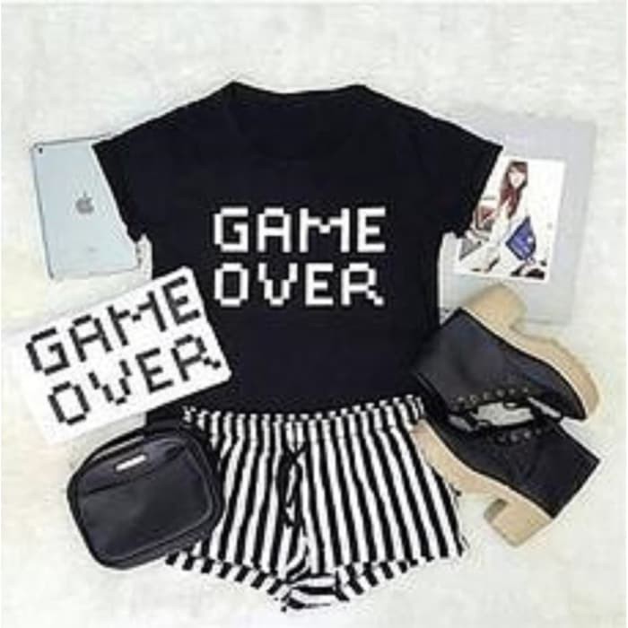 HJB. [Game Over Tee BC]kaos wanita cotton spandek PUTIH/HITAM