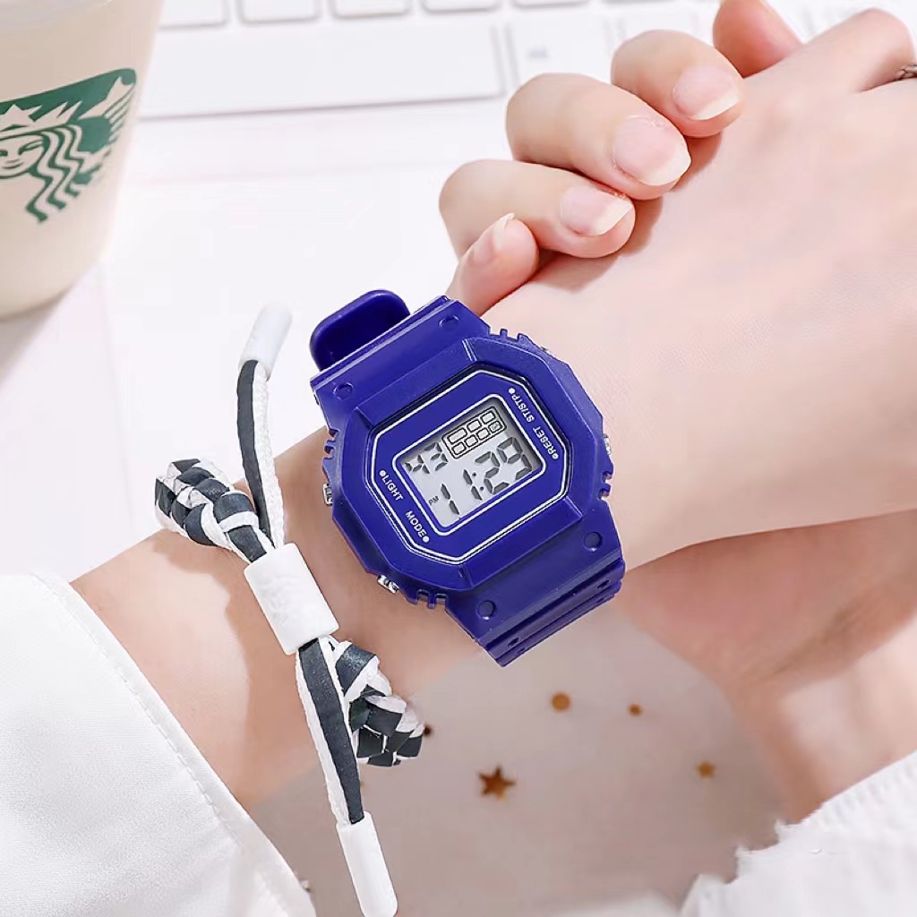 ✅COD JAM TANGAN RUBBER DIGITAL SEGI IMPOR GROSIR MURAH KARET SPORT LED PRIA WANITA COUPLE-Biru tua