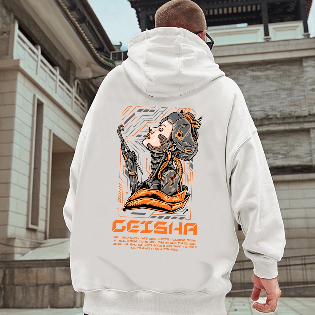 Jaket Hoodie Pria Wanita Jaket fleece Cyberpunk CYBER GEISHA