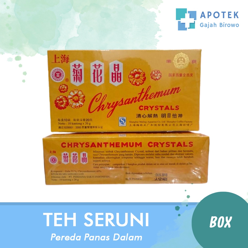 

Crysanthemum Crystal Ci Hua Cing Shen Life / Teh Seruni Pereda Panas Dalam - Isi 10 Sach @ 20 gr