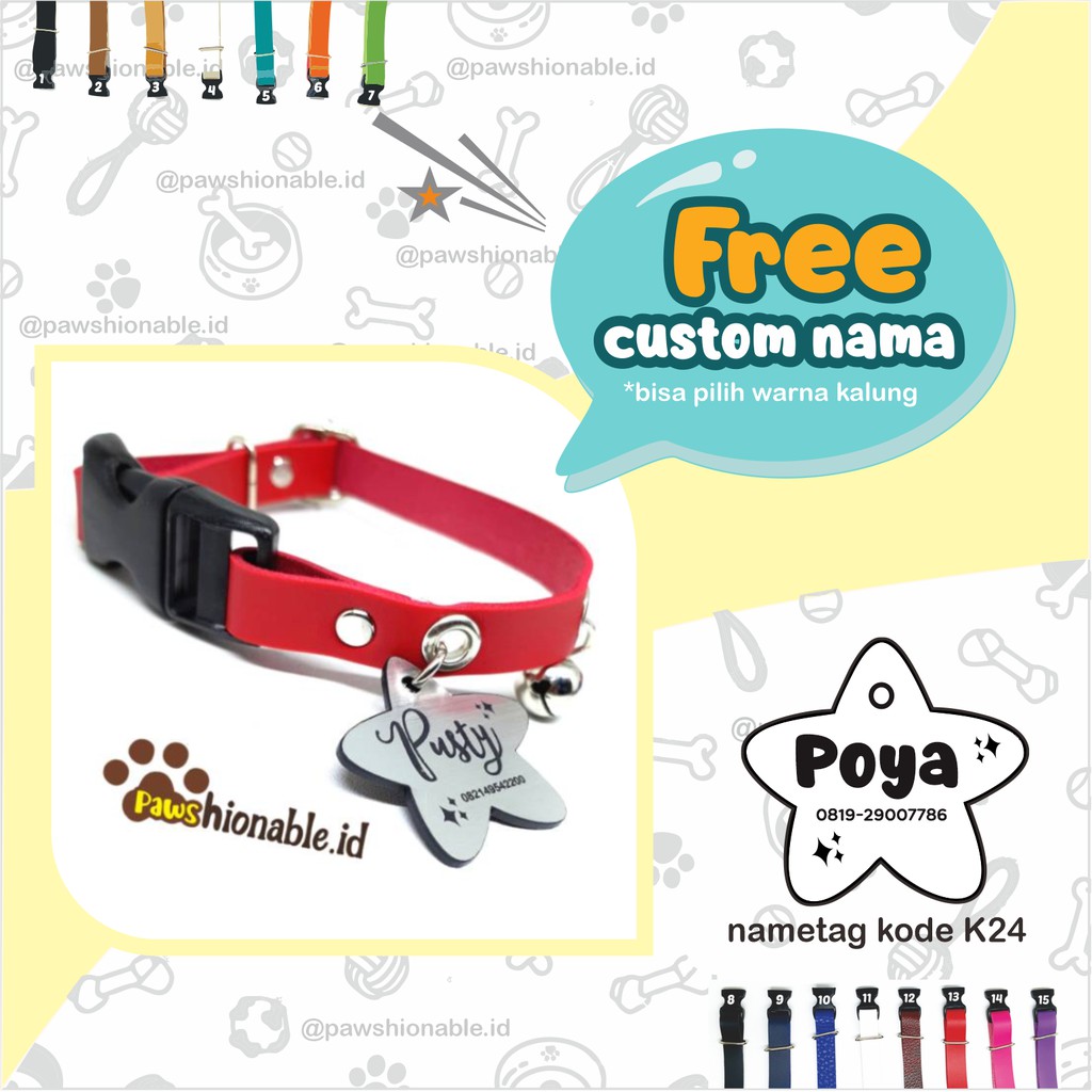 K24 - Kalung Custom Nama Kucing Anjing Aksessoris Hewan PU Leather/Kulit Sintetis Star