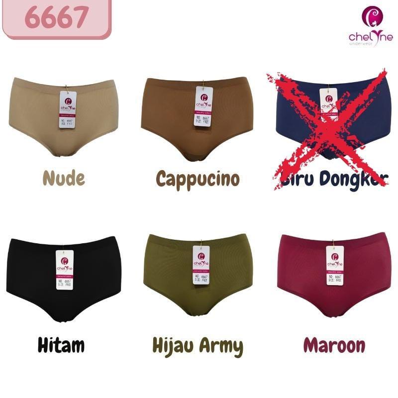 CD Wanita Chelyne  Seamless 6666S/6667M/6668L Mediumwaist - Bahan Lycra Tebal Premium