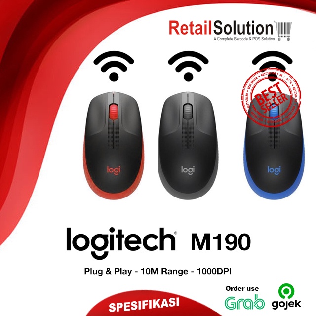 Logitech M190 - Mouse Wireless Full Size M 190 Garansi Resmi