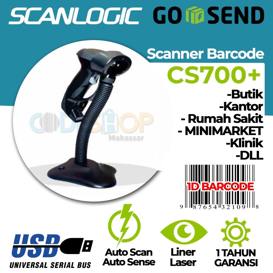 SCANLOGIC CS-700 PLUS LASER USB 1D Barcode Scanner