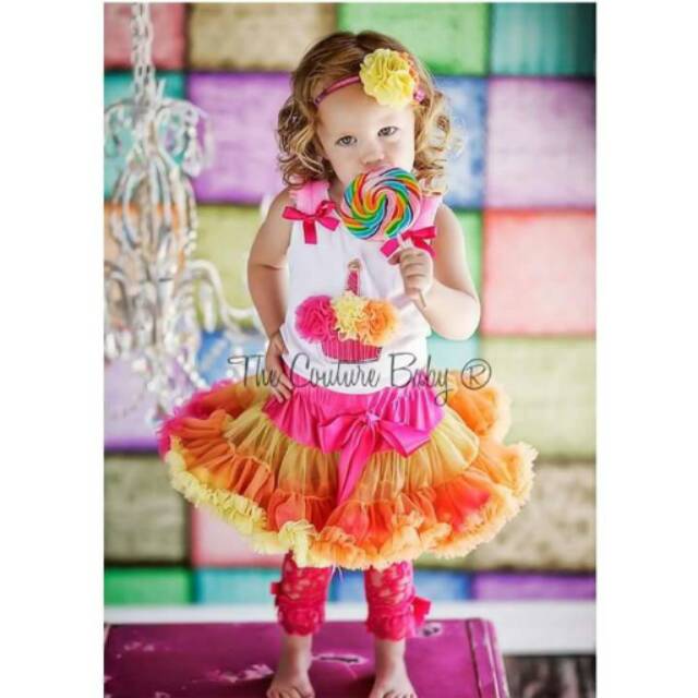 Setelan Anak Cewek  Tutu Colourfull Cupcake Set 2in1 (atasan, rok)