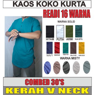 koko kurta dewasa kerah V neck / baju koko kurta / kaos kurta V neck / kaos longline / kaos polos