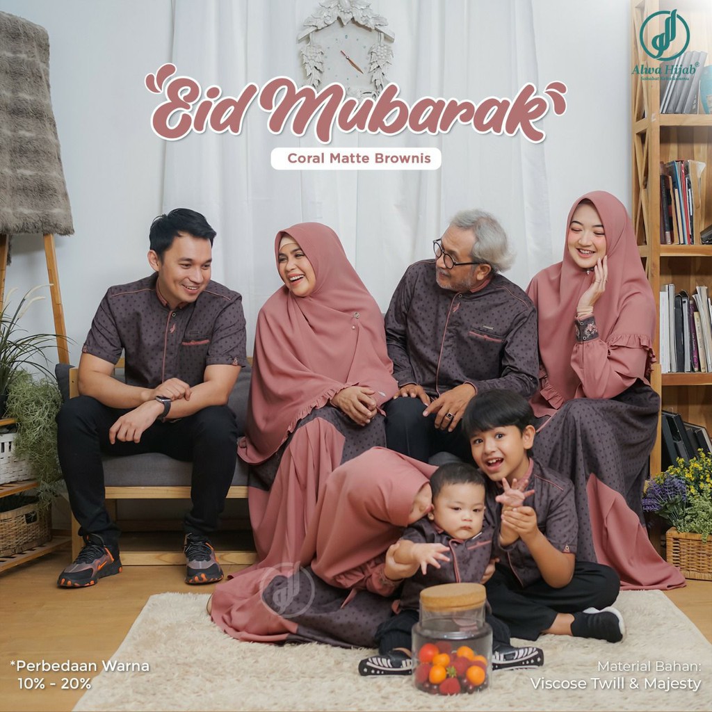 READY Couple Eid Mubarak dan Eid Series Warna Coral Matte Brownis - Original Alwa Hijab