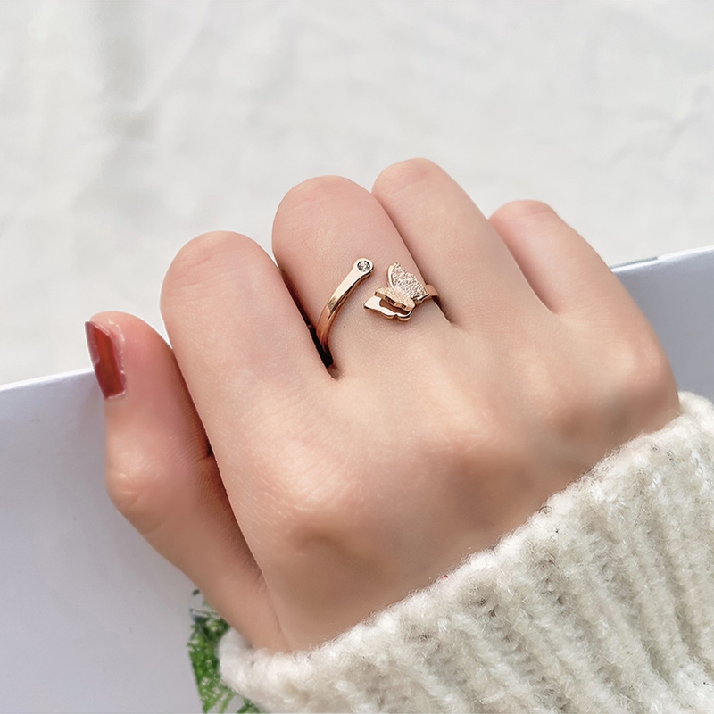 Ring Titanium Steel Motif Butterfly Rose Gold Color Frosted For Couple/men/women