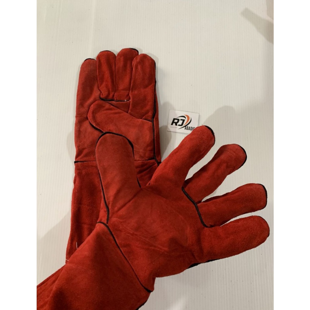 [12PCS] Sarung Tangan Las Kulit Tebal Merah Welding Gloves 14 Inch No 5