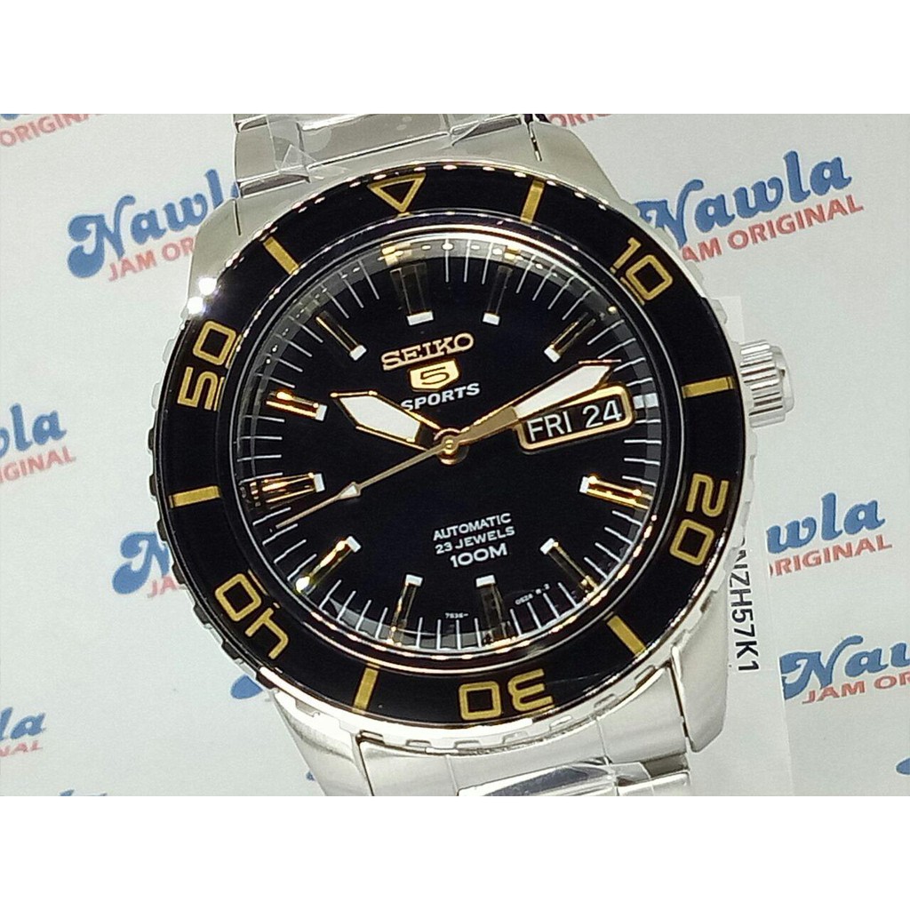 Seiko 5 Sports SNZH57K1 Automatic Black Gold - Jam Tangan Pria SNZH57