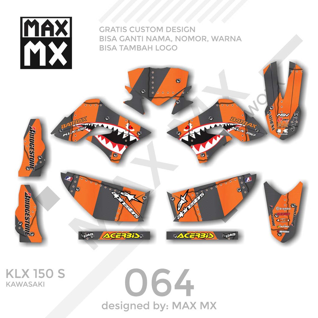 MX-01064 decal klx 150 orange abu shark