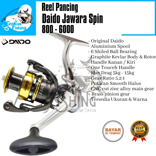 Reel Pancing Daido Jawara 800 - 6000 (6 Bearing) Aluminium Spool Murah - Engkus Fishing