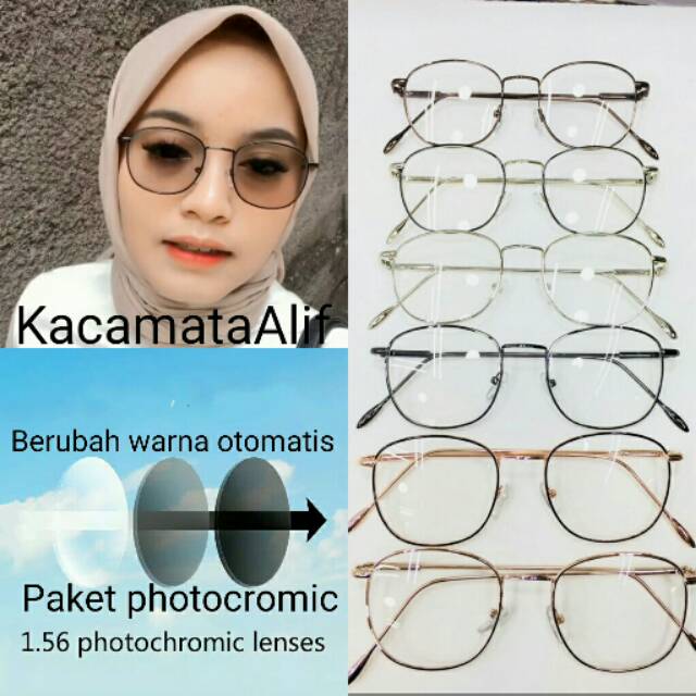 Frame kacamata besi kotak | Paket Frame + Lensa | Kacamata minus / Photocromic