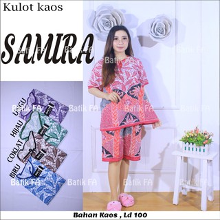 Setelan Kulot Kaos  Batik  Motif Abstrak  Leher U 