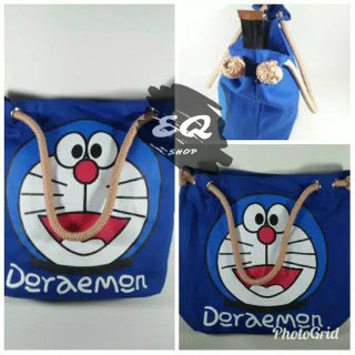 EQ_Tote bag kanvas tali sumbu motif DORAEMON