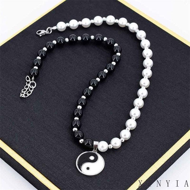 Kalung Rantai Klavikula Dengan Liontin Delapan Trigram Yin Yang Tai Chi Aksen Mutiara