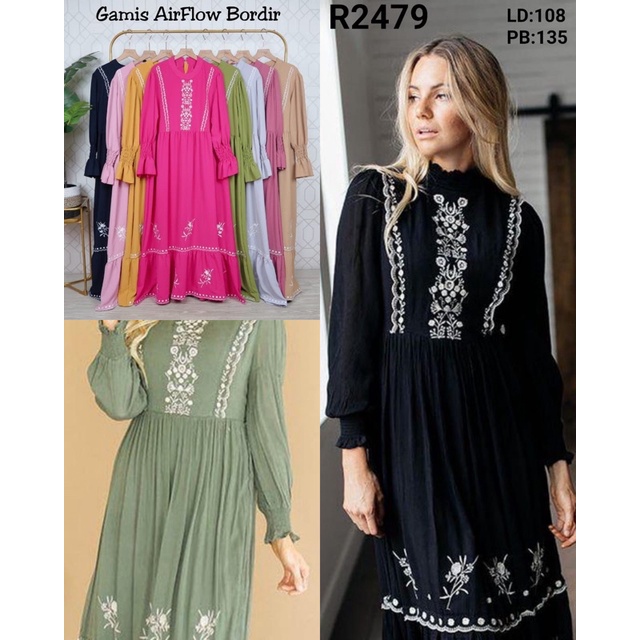 LONGDRESS CRINKLE AIRFLOW BORDIR PREMIUM