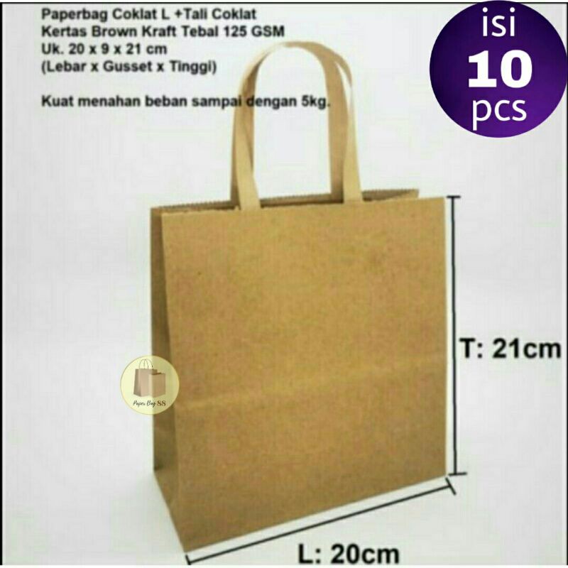 

Paper bag SOS Tali Pipih Coklat Mini L 20x9x21 cm (isi 10 pcs)