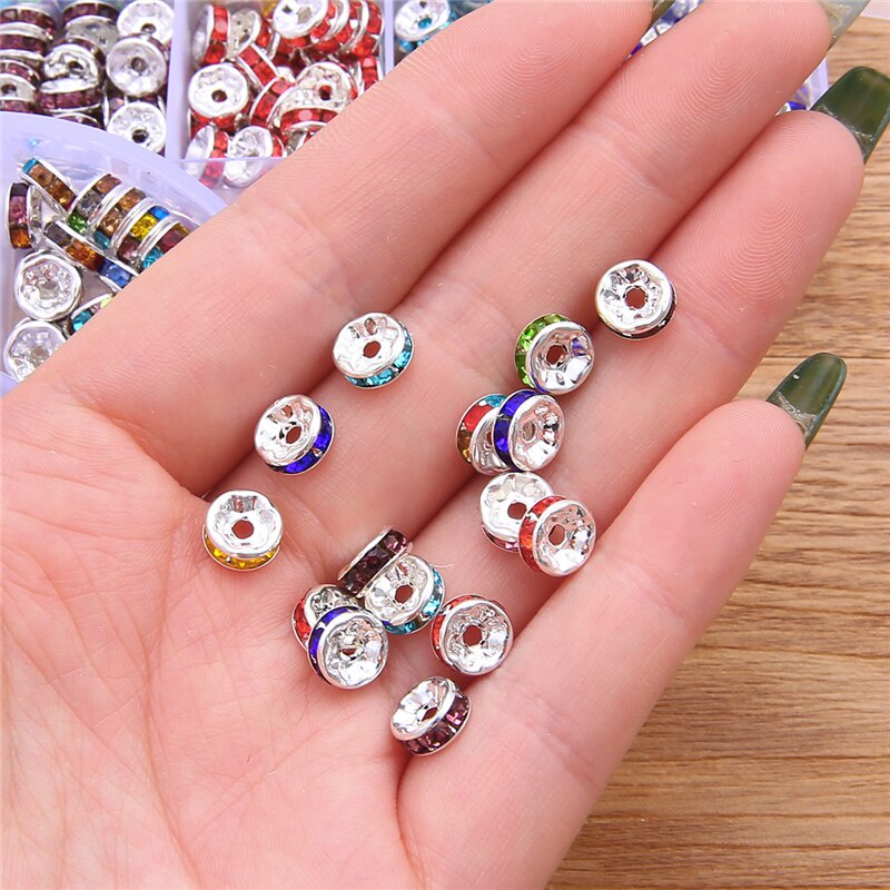 180/400 pcs Multicolor Logam Kristal Berlian Imitasi Longgar Spacer Beads Kit Gelang Kalung Anting-Anting DIY Perhiasan Membuat Aksesoris