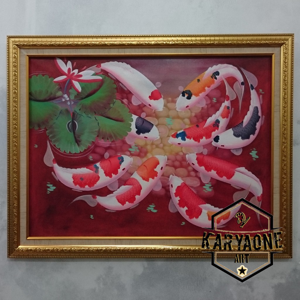 Lukisan Ikan Koi Fenshui Asli Lukisan Tangan
