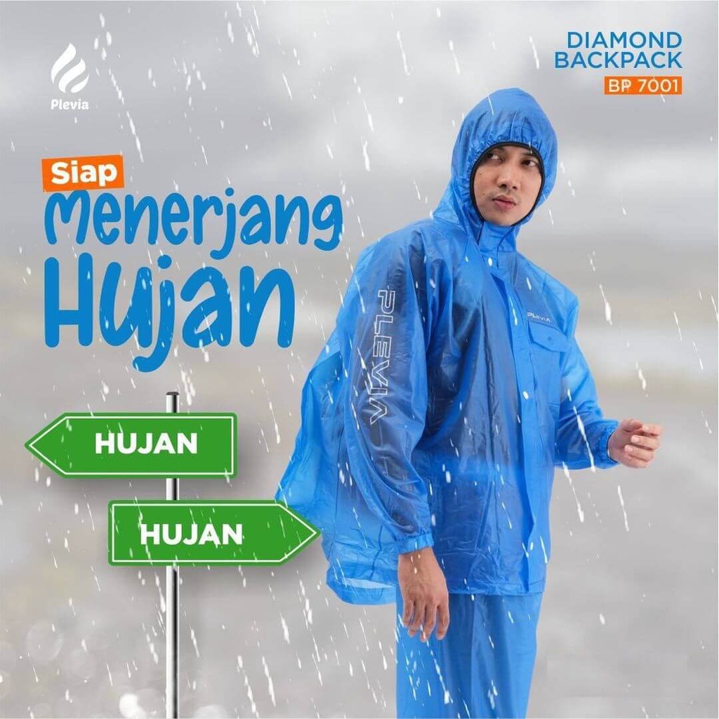 Jas Hujan Wanita Setelan Mantel Pria Tas Backpack / Raincoat Adventure Plevia 7001