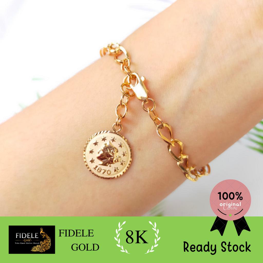 Gelang koin fashion gelang emas asli 375 MT gelang wanita dewasa