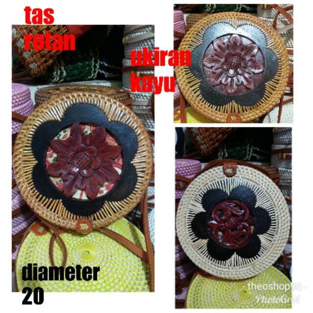 Tas Rotan Motif Ukiran Kayu dan Painting