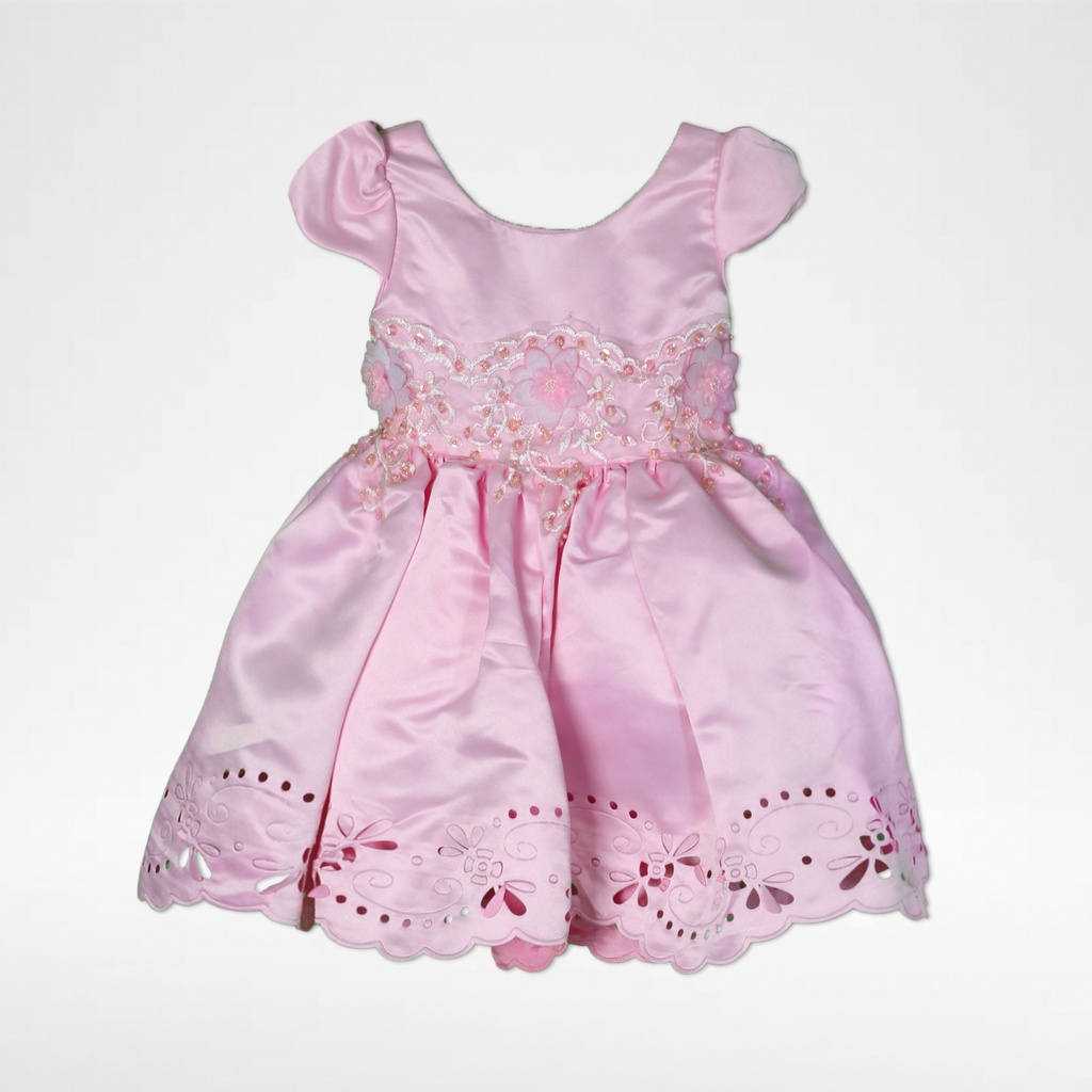 Vania Dress Anak Saten Dove Bunga Elegan 1678