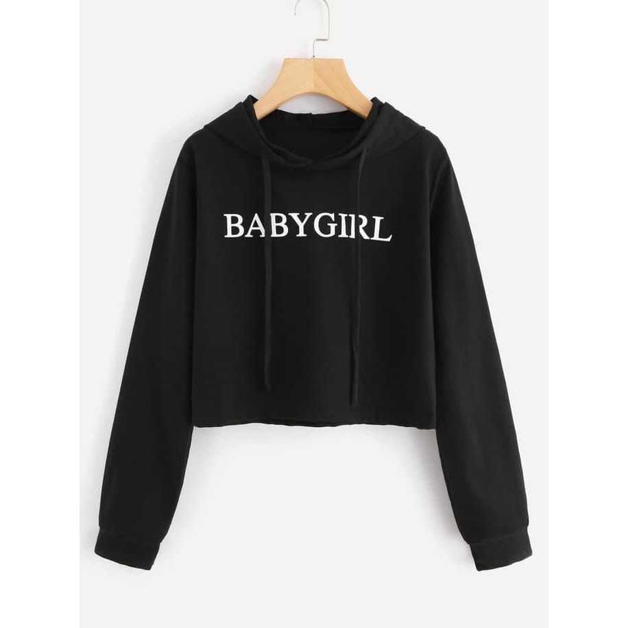 MICHELLESTORE SWEATER WANITA CROP HOODIE BABYGIRL - PUTIH FASHION FAVORIT